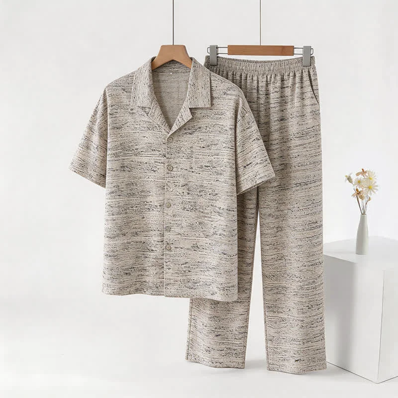 High-End Ownkoti Cotton Heathered Marled Button Loungewear Set Stylish