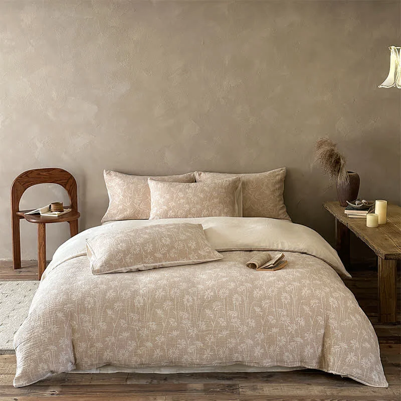 Fine Ownkoti Camel Floral Sprig Jacquard Cotton Bedding Set Professional