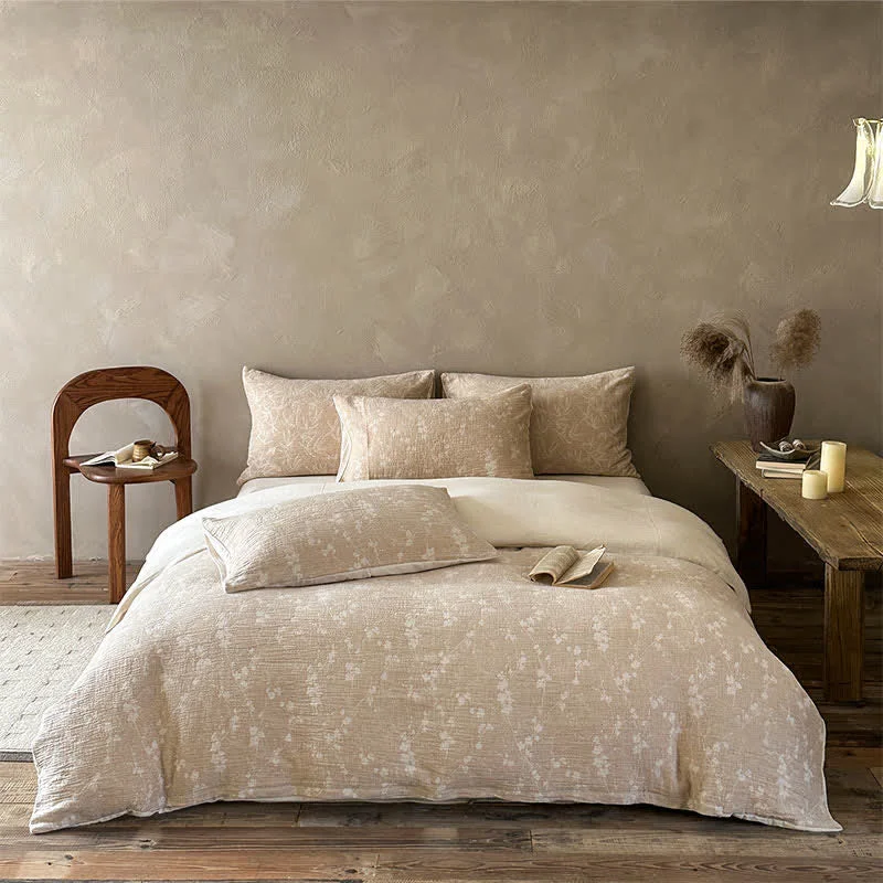 Reliable Ownkoti Camel Delicate Floral Sprig Jacquard Cotton Bedding Set Pure