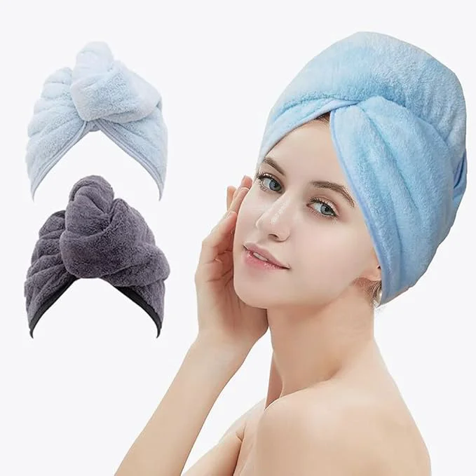 Secure M-l 2 Pack Hair Drying Towels Hair Towel Wrap Absorbent Microfiber Hair Long-Lasting