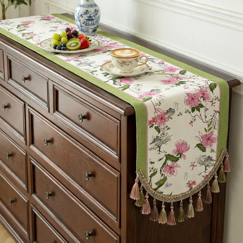 Fine Ownkoti Pastoral Style Floral Tassel Table Runner Innovative