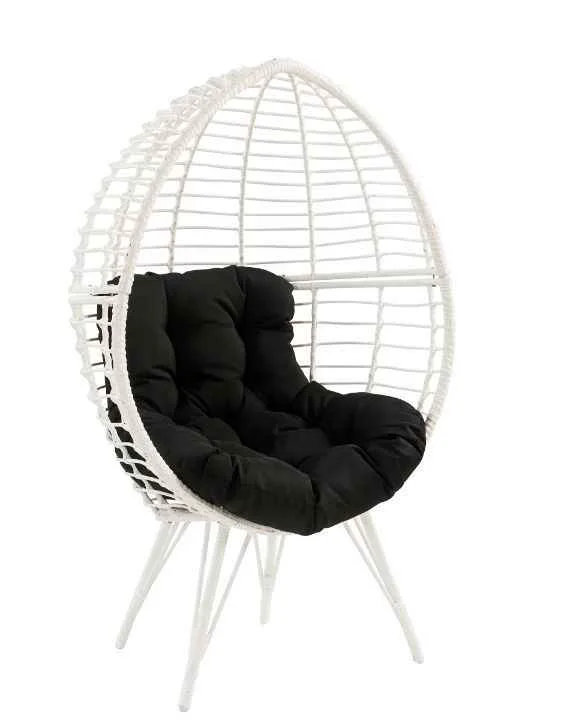 Unique Galzed - Patio Lounge Chair - Black Fabric amp White Wicker Dependable