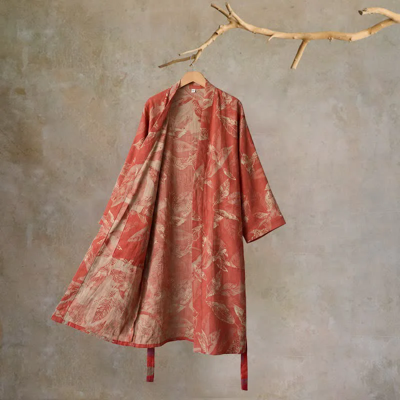 Soft Ownkoti Coral Leaf Cotton Gauze Kimono Bathrobe Superior