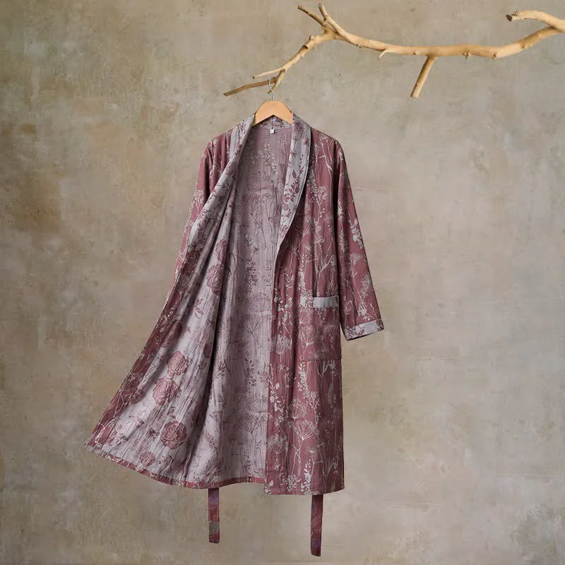 Enhanced Ownkoti Vintage Botanical Cotton Double Gauze Robe Organic