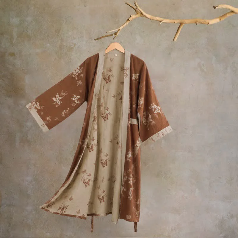 Responsible Ownkoti Elegant Butterfly Cotton Kimono Bathrobe High-End
