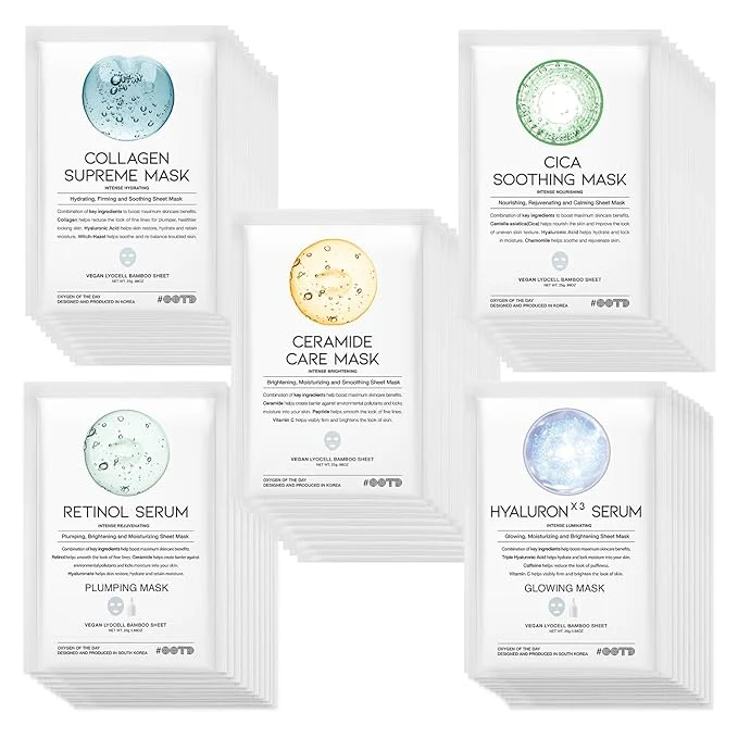 Secure 50Combo Korean Face Sheet Mask Gift Pack Brightening Rejuvenating EVE Vegan Easy-to-Use