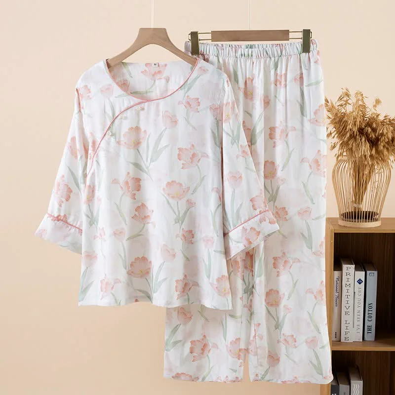 Certified Ownkoti Tulip Print Bamboo Fiber Women 39 s Pajamas High-Performance