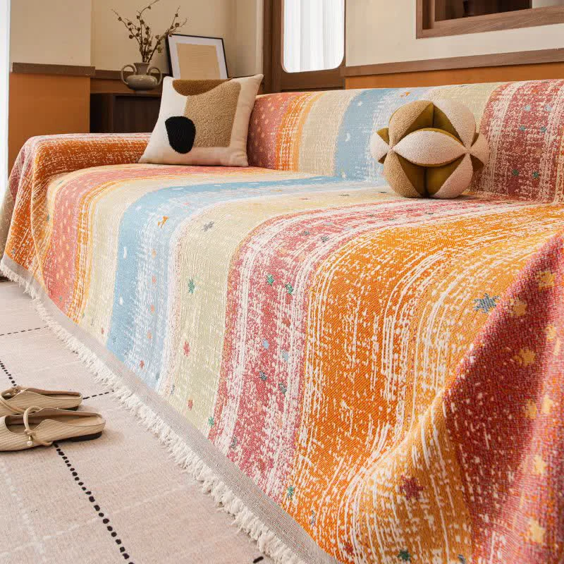 Functional Ownkoti Sunset Stripe Tassel Sofa Protector Recyclable