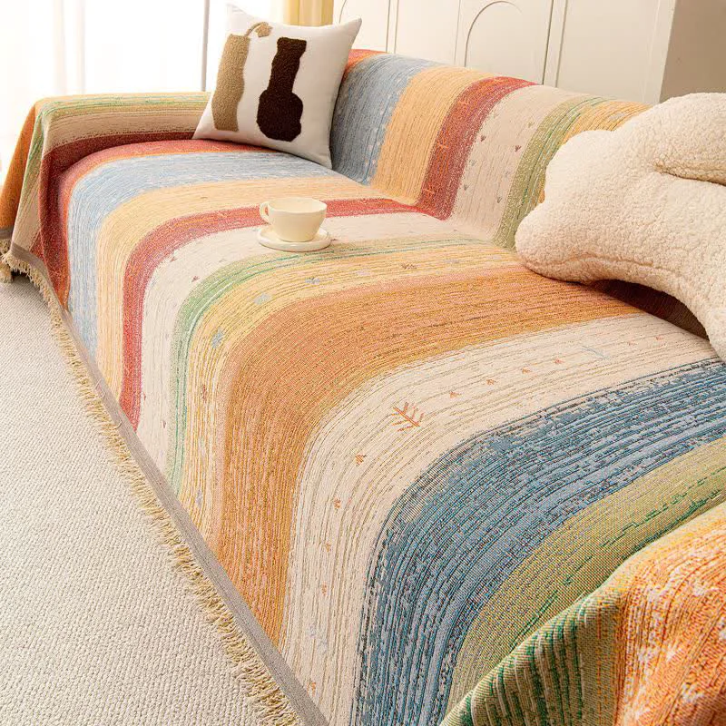 Excellent Ownkoti Colorful Stripe Tassel Sofa Protector World-Class