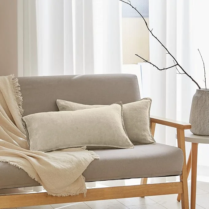 Expertly Made Simple amp Opulence Linen Lumbar Pillow Cover 12 x 20 Inches Set of 2 Rectangular Decorative Throw Cushion Cover for Couch Sofa Bed Living Room Office Soft Breathable Farmhouse - Linen Stylish