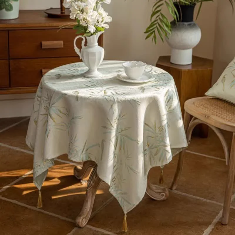 Proven Ownkoti Elegant Bamboo Leaf Tassel Tablecloth Quality