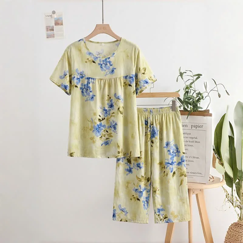 Environmentally Friendly Ownkoti Blue Floral Short Sleeve Lounge Set Official