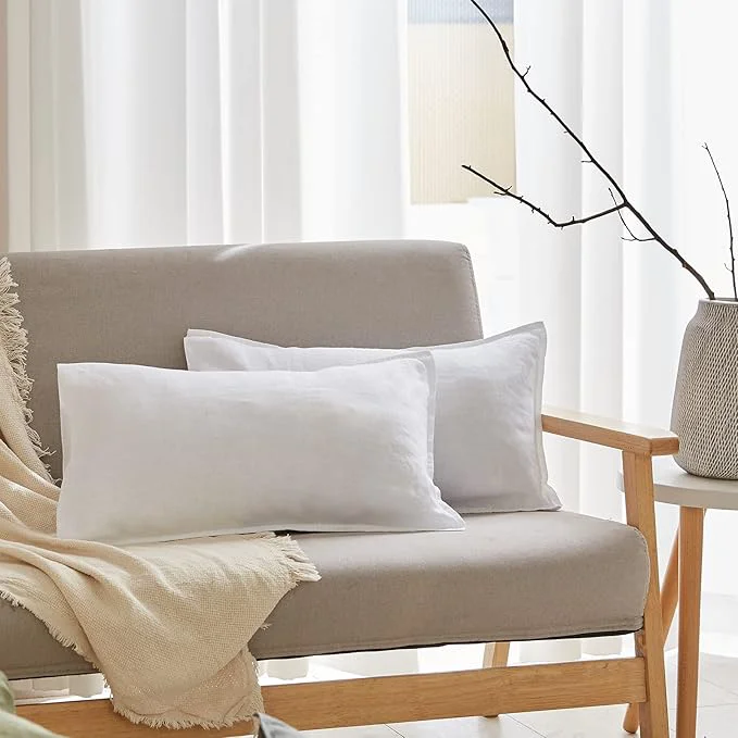 Powerful Simple amp Opulence Linen Lumbar Pillow Cover 12 x 20 Inches Set of 2 Rectangular Decorative Throw Cushion Cover for Couch Sofa Bed Living Room Office Soft Breathable Farmhouse - White Reliable