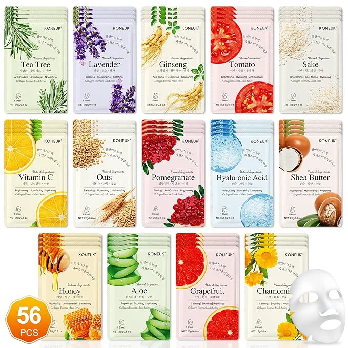 Fine Crafted KONEUK 56 Pack Sheet Face Masks Skincare High-Quality