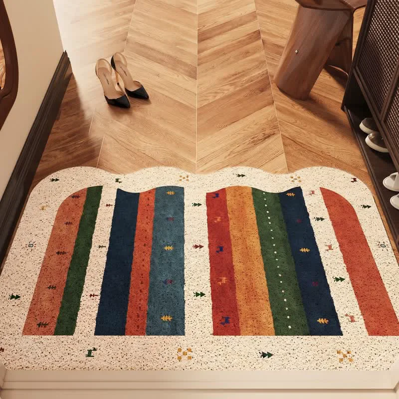 Traditional Ownkoti Vintage Tribal Rainbow PVC Door Rug Fine Crafted