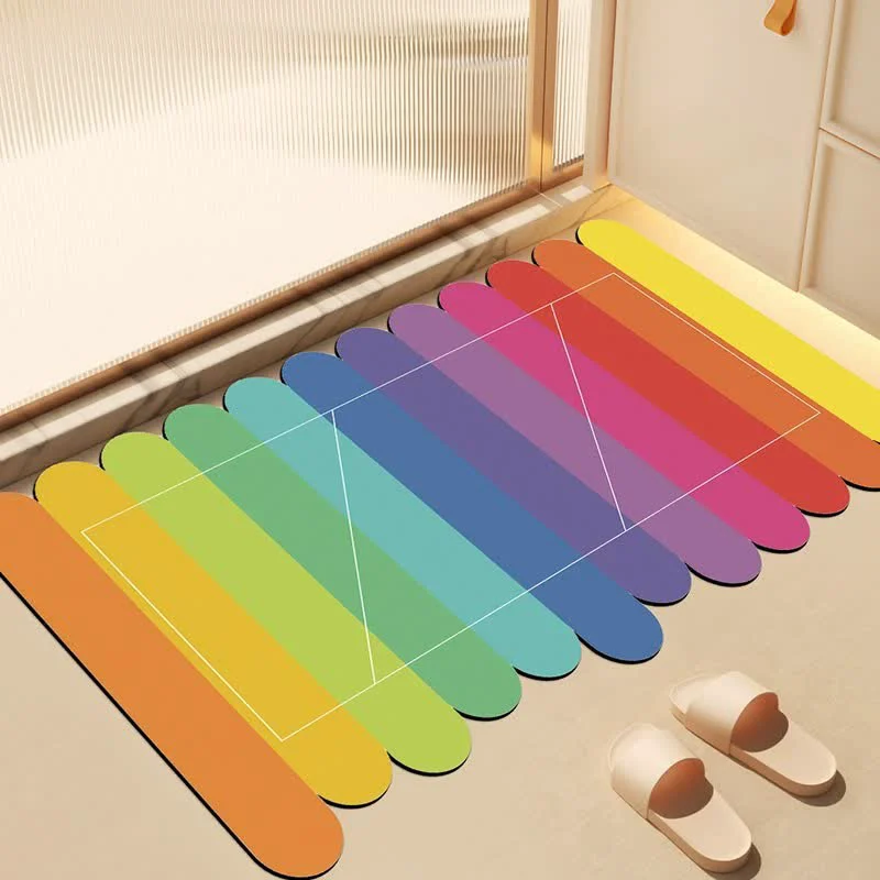 Secure Ownkoti Modern Rainbow Stripe Diatom Mud Bath Rug First-Class