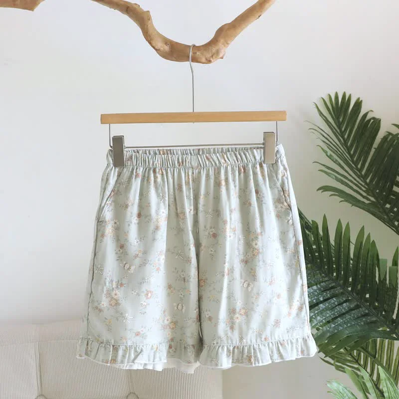Environmentally Friendly Ownkoti Floral Cotton Gauze Ruffle Pajama Shorts Sophisticated