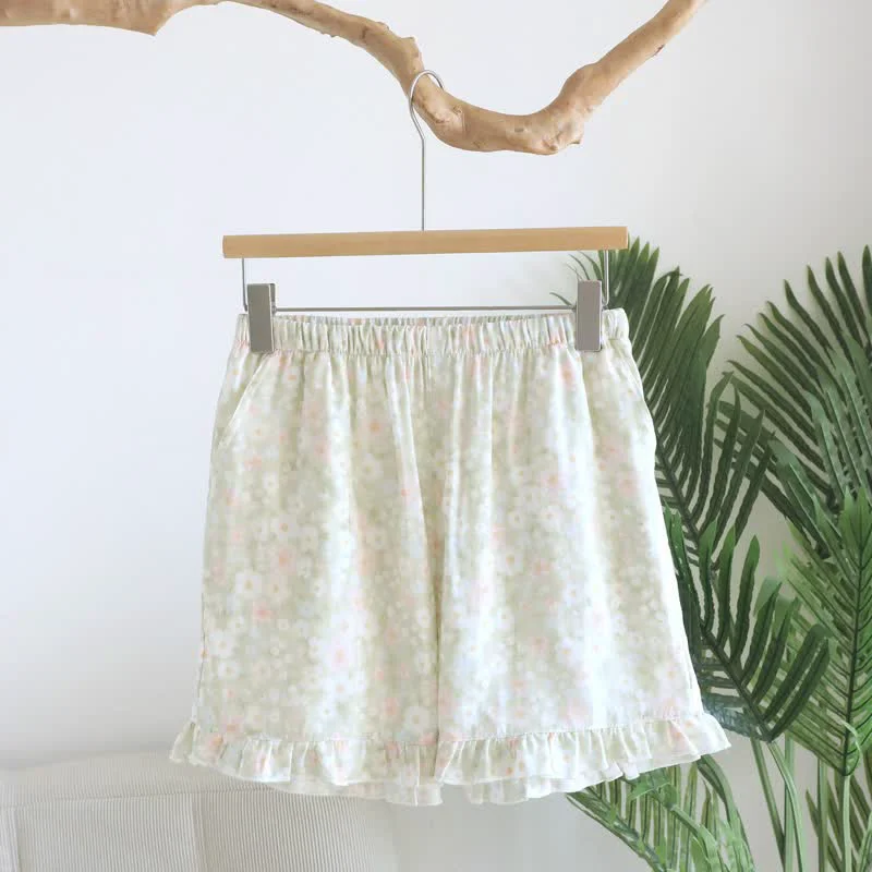 World-Class Ownkoti Green Floral Cotton Ruffle Pajama Shorts Prestigious