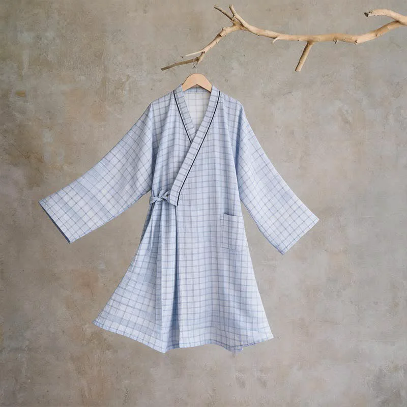 Healthy Ownkoti Unisex Grid Cotton Kimono Robe Classic