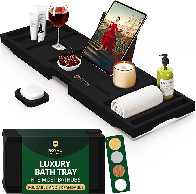 Expertly Made ROYAL CRAFT WOOD Premium Foldable Bathtub Tray Caddy Secure