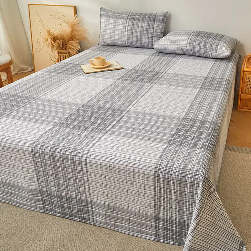 Detailed Ownkoti Elegant Gray Plaid Pure Cotton Bedspread Dependable