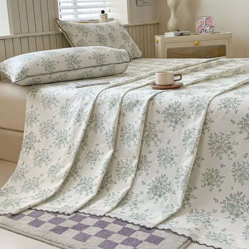 Pure Ownkoti Floral Leaf Cotton Bedspread with Lace Trim Soft