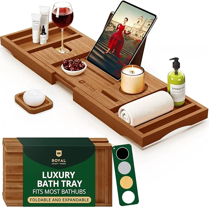 Unique ROYAL CRAFT WOOD Premium Foldable Bathtub Tray Caddy High-Grade
