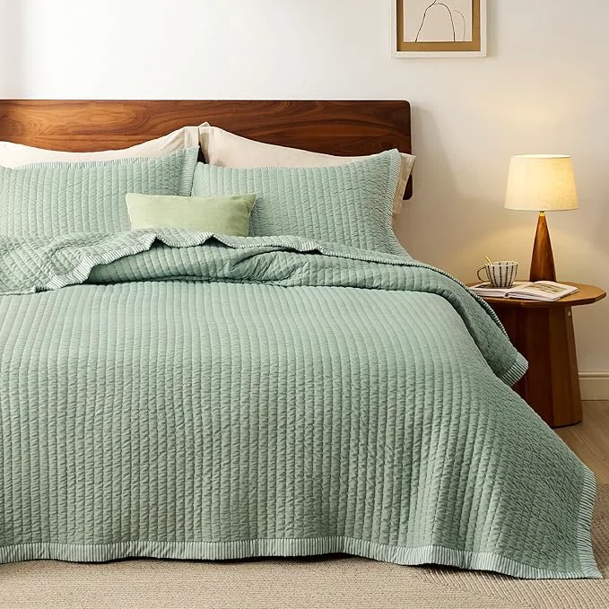 World-Class Bedsure Green Quilts Queen Size - Queen Quilt Bedding Set Bedspread Coverlet Lightweight Corduroy Pattern Bedspread 3-Piece Set with 90 quot x96 quot Coverlet amp 2 Pillow Shams All-Season Soft Microfiber Convenient