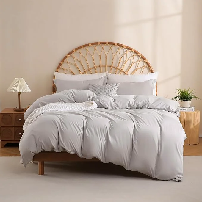 Proven JSD Light Grey Duvet Cover Set Full Size 3 Piece Duvet Cover with Pillow Shams Soft Brushed Microfiber Zipper Closure Comforter Not Included High-Grade