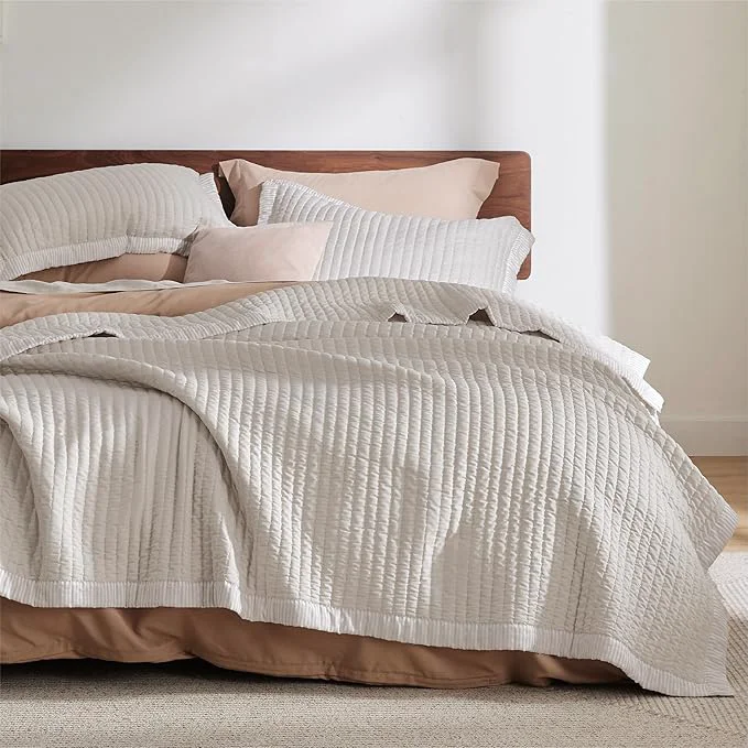 Certified Bedsure Quilts Queen Size - Queen Quilt Bedding Set Bedspread Coverlet Comforter Lightweight Corduroy Pattern Bedspread 3-Piece Set with 90 quot x96 quot Coverlet amp 2 Pillow Shams All-Season Soft Microfiber Natural