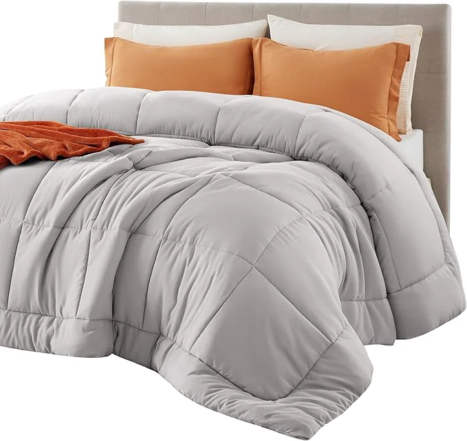 Original Design Bedsure Comforter Duvet Insert - Quilted Comforters King Size All Season Duvet GentleSoft Down Bedding with 8 Tabs Gifts for Women Men Light Grey King 90 x 102 Inches Sustainable