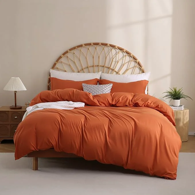 Selected JSD Burnt Orange Duvet Cover Set Queen Size 3 Piece Duvet Cover with Pillow Shams Soft Brushed Microfiber Zipper Closure Comforter Not Included Expertly Made