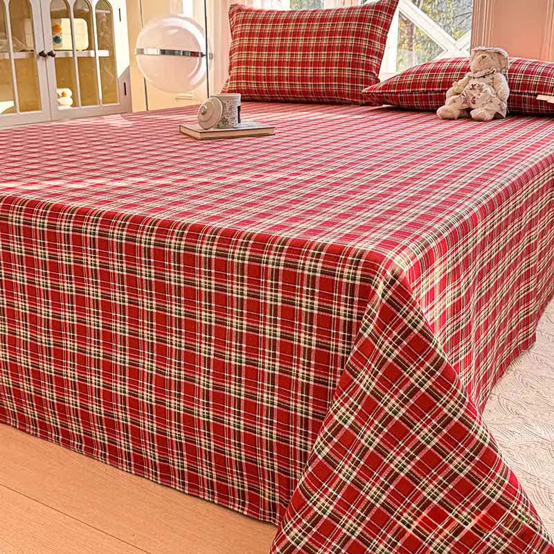 Elite Ownkoti Classic Red Plaid Pure Cotton Bedspread Versatile