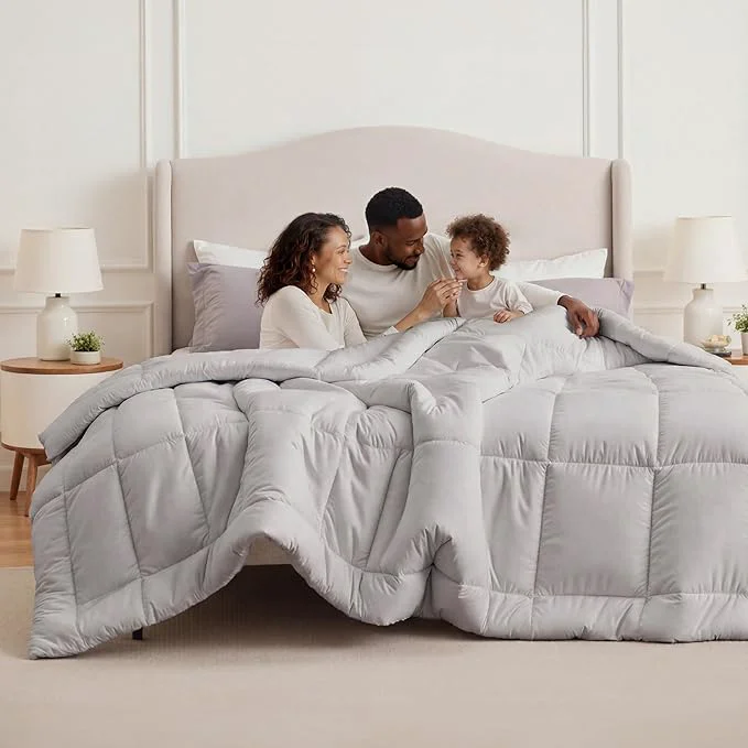 Superior Bedsure Comforter Duvet Insert - Quilted Comforters Oversize Queen All Season Duvet GentleSoft Down Bedding with 8 Tabs Gifts for Women Men Light Grey Oversize Queen 98 x 98 Inches Stylish
