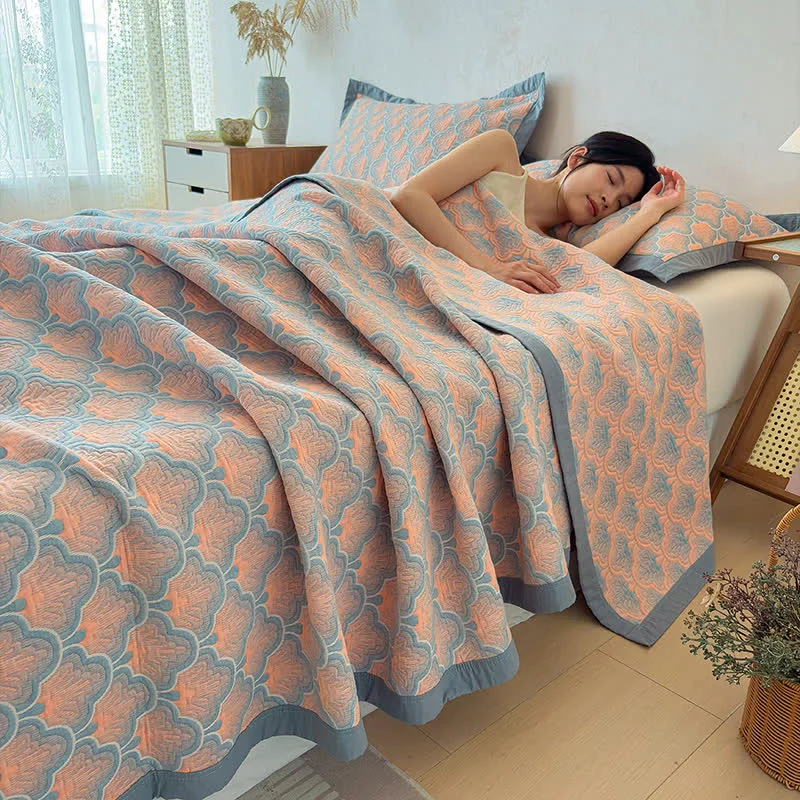 Elegant Ownkoti Jacquard Sea Shell 3-Layer Muslin Cotton Quilt Trusted