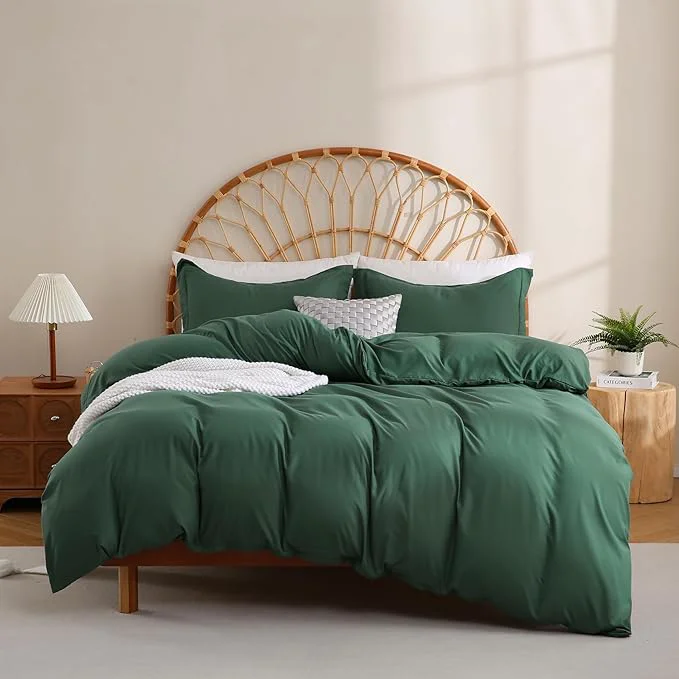 Long-Lasting JSD Hunter Green Duvet Cover Set Queen Size 3 Piece Duvet Cover with Pillow Shams Soft Brushed Microfiber Zipper Closure Comforter Not Included Functional