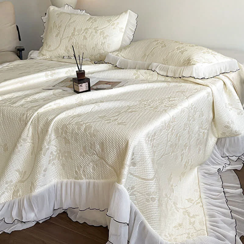 Carefully Designed Ownkoti Ruffled Floral amp Branch Bedspread Set Pure