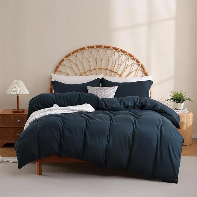 Green JSD Navy Blue Duvet Cover Set King Size 3 Piece Duvet Cover with Pillow Shams Soft Brushed Microfiber Zipper Closure Comforter Not Included Eco-Friendly
