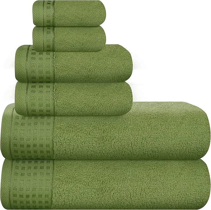 Sustainable GLAMBURG Cotton Ultra Soft 6 Pack Towel Set Contains 2 Bath Towels 28x55 Certified