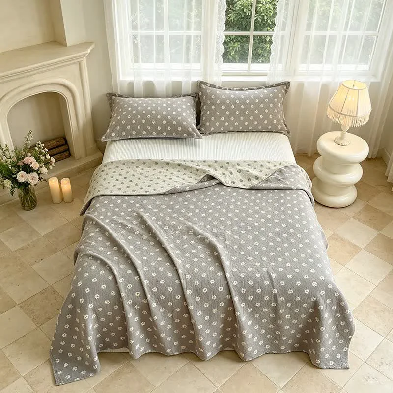Solid Ownkoti Gray Floral Jacquard Cotton Quilt Recyclable