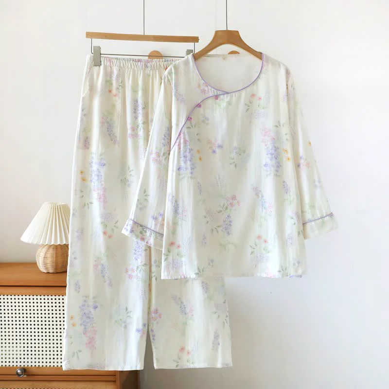 Safe Ownkoti Floral Cotton Double Gauze Lounge Set Innovative
