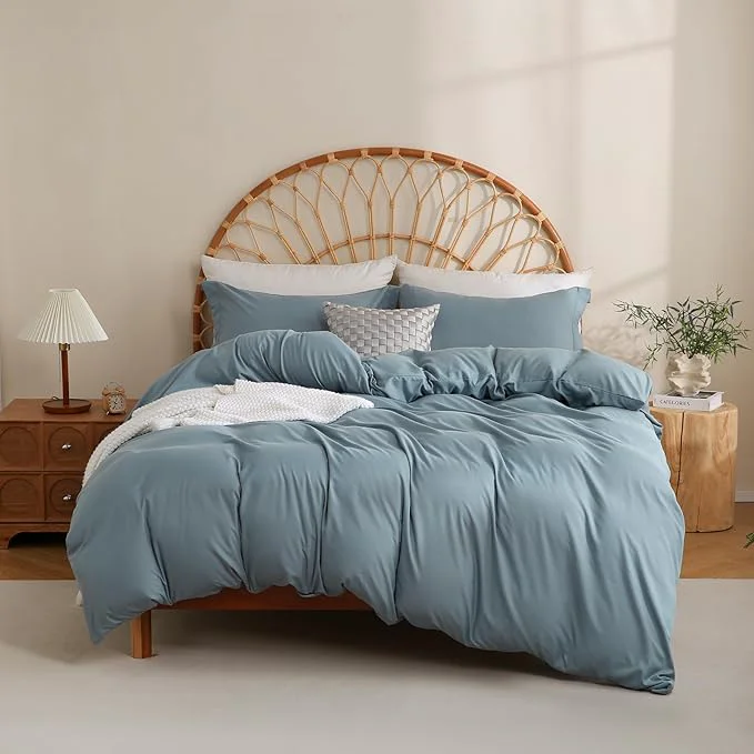 Flexible JSD Dusty Blue Duvet Cover Set King Size 3 Piece Duvet Cover with Pillow Shams Soft Brushed Microfiber Zipper Closure Comforter Not Included Top-Quality