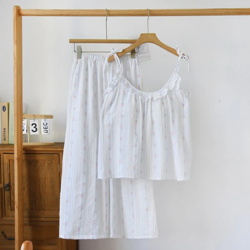Breathable Ownkoti Ruffled Striped Floral Cotton Cami Pajamas Organic
