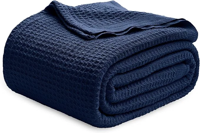 Elegant Bedsure Gentlesoft Cotton Blanket King Size for Bed - Breathable and Soft for Spring Summer Thick Cozy Waffle Weave Blanket Gifts for Women Pageant Blue 104x90 inches Certified