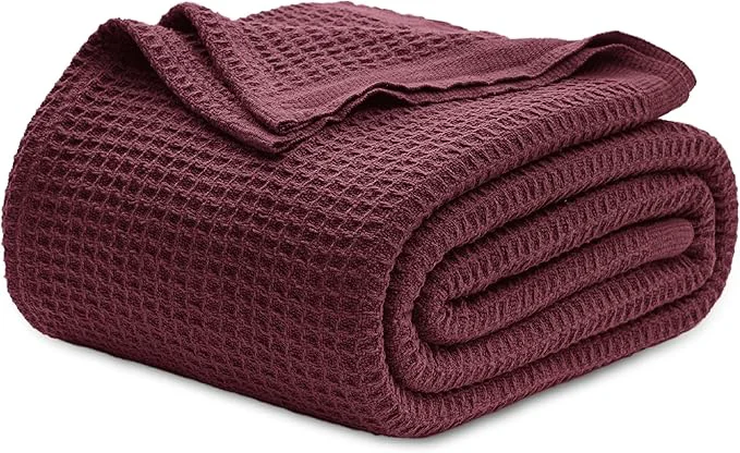 High-Quality Bedsure Gentlesoft Cotton Blanket Twin XL Size for College Dorm - Breathable and Soft for Spring Summer Waffle Weave Twin Blanket for Bed Dorm Room Essentials Burgundy 66x90 inches Reusable