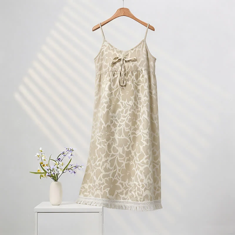 Fine Ownkoti Cream Floral Tassel Sleep Dress Practical