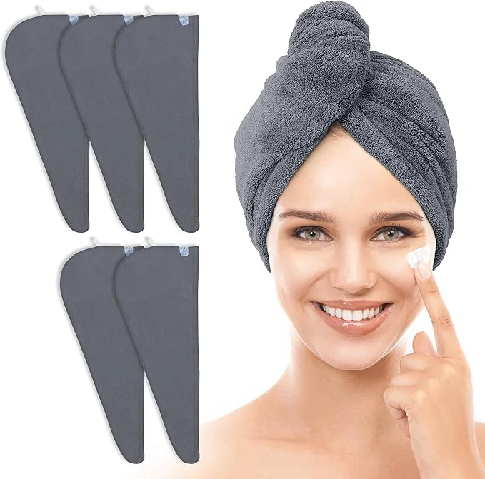 Practical TENSTARS 5 Pack Thicken Microfiber Hair Towel Wrap Premium Material