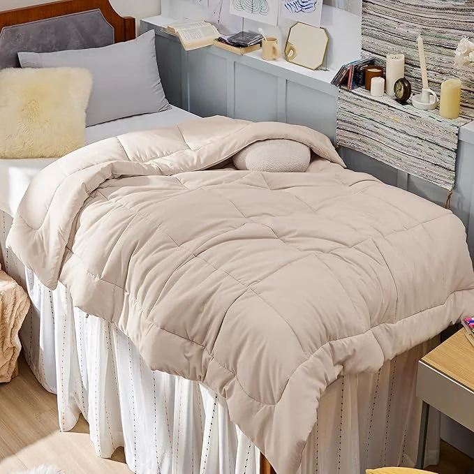 Classic Bedsure Comforter Duvet Insert - Quilted Comforters Twin Size All Season Duvet GentleSoft Down Bedding with 8 Tabs Gifts for Women Men Beige Twin 88 x 68 Inches Top-Quality