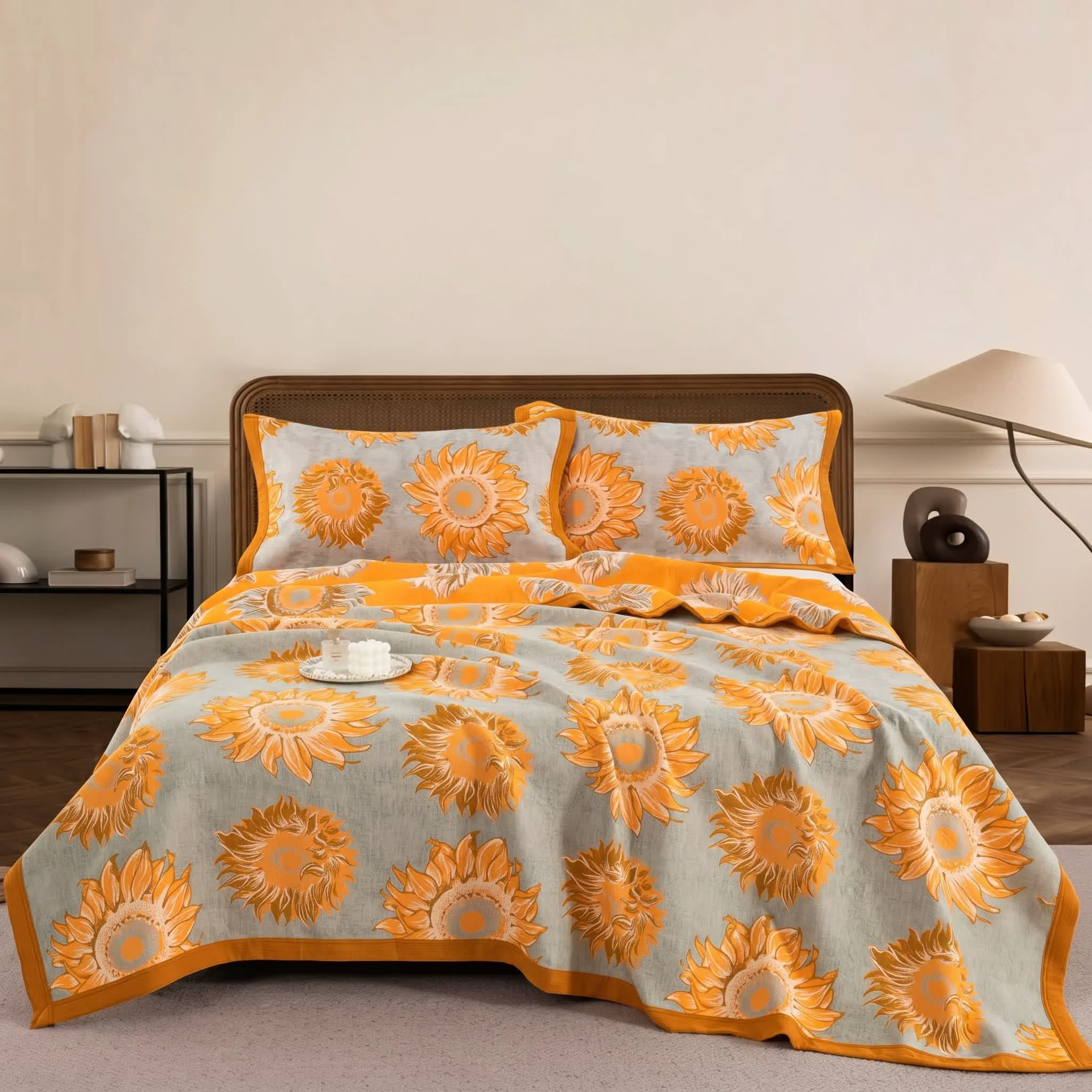 Comfortable Ownkoti Yarn-Dyed Sunflower Cotton Muslin Blanket Quilt Clean
