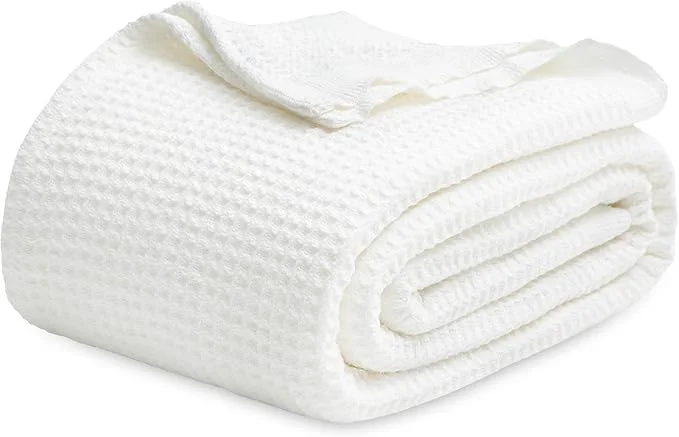 Bedsure Gentlesoft Cotton Blanket King Size for Bed - Cooling Breathable and Soft for Spring Summer Thick Cozy Waffle Weave Blanket Gifts for Women White 104x90 inches Prestigious